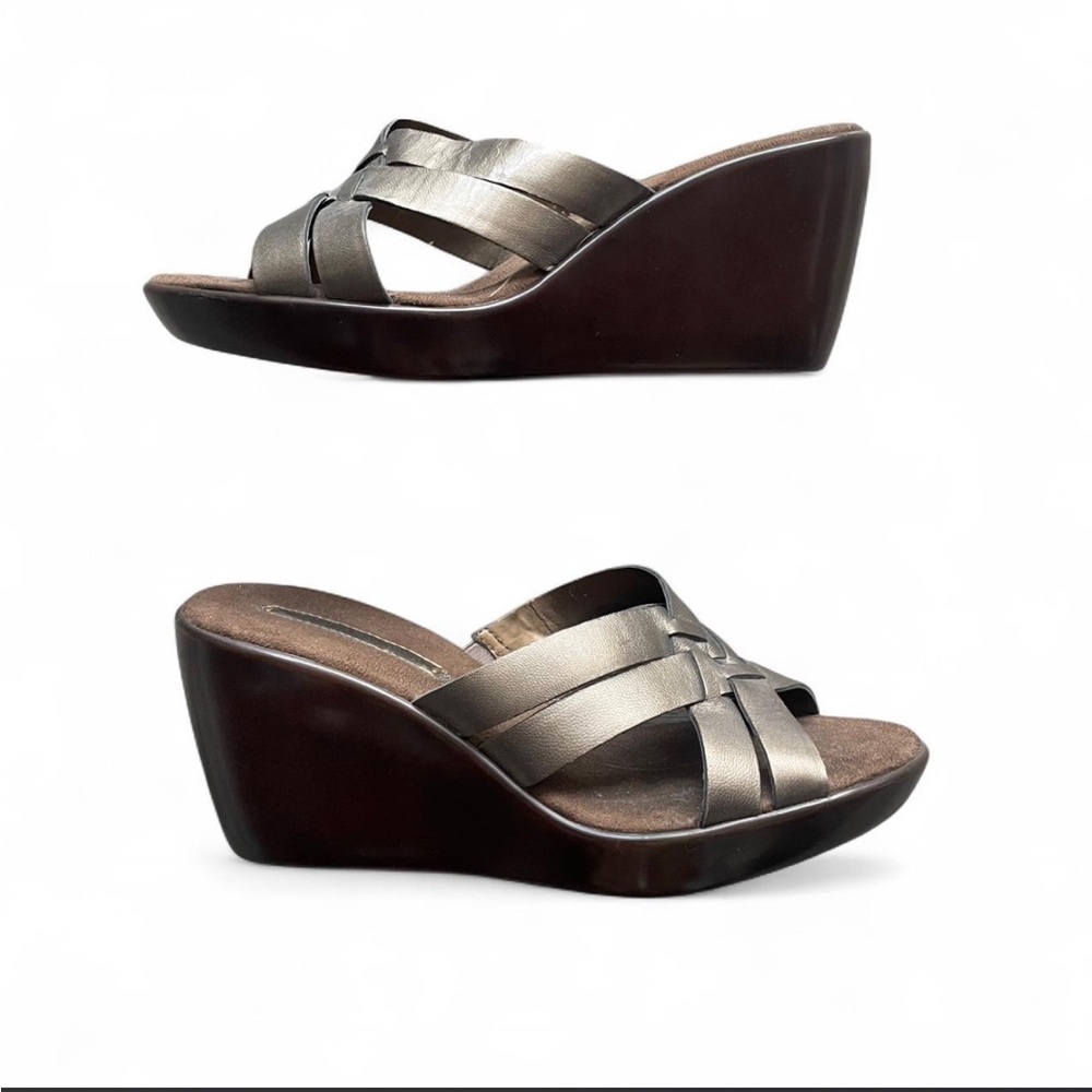 Brown leather wedge sandals with a boho vibe y2k platforms Bandolino size 7